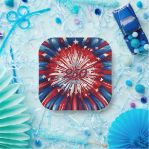 Amerikas 250. Geburtstag 1776-2026 RWB Feuerwerk Pappteller