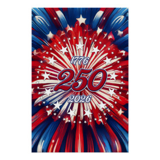 Amerikas 250. Geburtstag 1776-2026 RWB Feuerwerk Poster