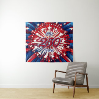 Amerikas 250. Geburtstag 1776-2026 RWB-Feuerwerk Wandteppich