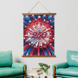 Amerikas 250. Geburtstag 1776-2026 RWB Feuerwerk Wandteppich Mit Holzrahmen