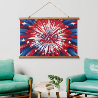 Amerikas 250. Geburtstag 1776-2026 RWB Feuerwerk Wandteppich Mit Holzrahmen