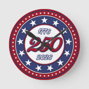 Amerikas 250. Geburtstag mit der USA-Flagge Runde Wanduhr