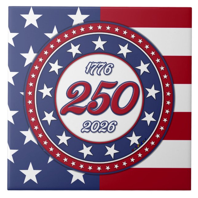 Amerikas 250. Geburtstag mit USA-Flagge Fliese (Vorderseite)