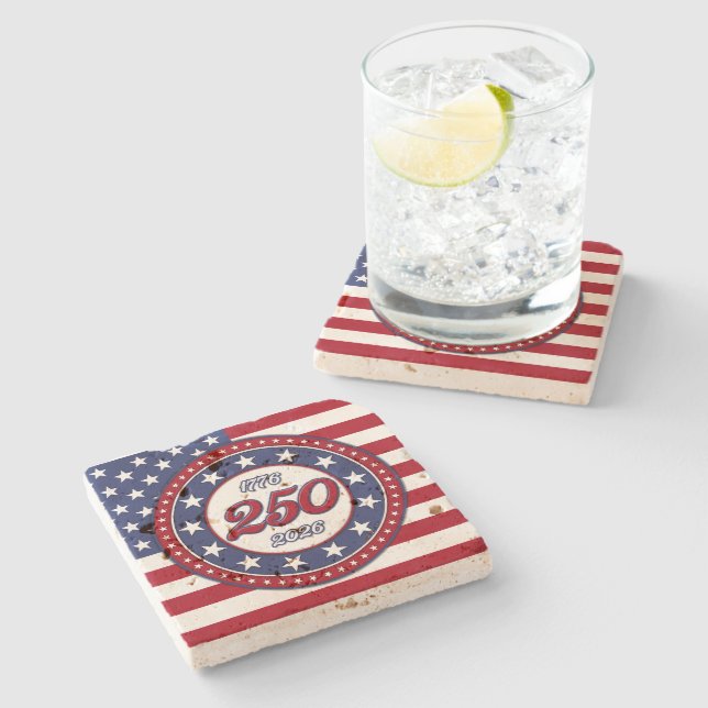 Amerikas 250. Geburtstag mit USA-Flagge Steinuntersetzer (Seitenansicht)