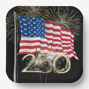 Amerikas 250. Geburtstag mit Wunderkerzen Pappteller