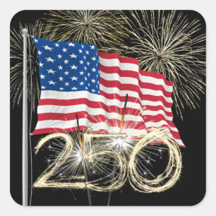 Amerikas 250. Geburtstag mit Wunderkerzen Quadratischer Aufkleber