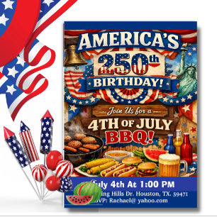 Amerikas 250. Geburtstags-Patriotische BBQ-Einladu Einladung
