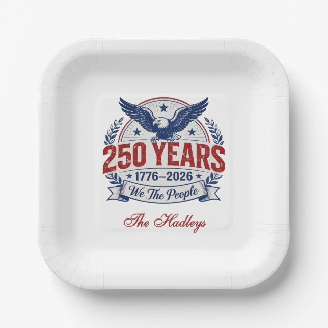 Amerikas 250. Jubiläumsname Pappteller (Vorderseite)