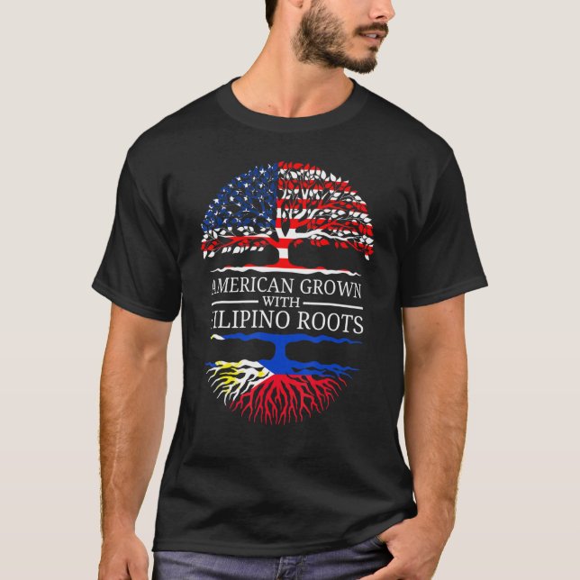 Amerikas Anbau mit Filipino Roots USA Flaggenbaum  T-Shirt (Vorderseite)