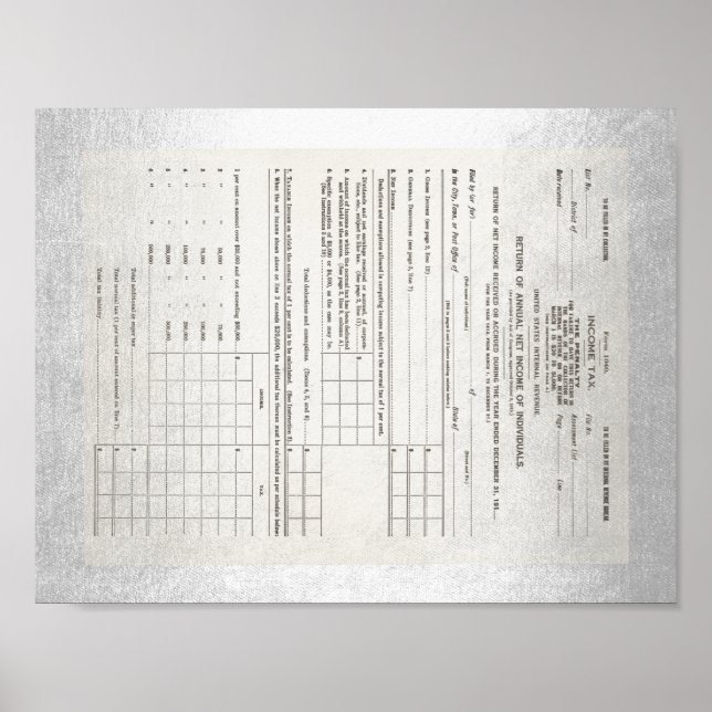 Amerikas erstes Einkommensteuerformular 1040 Poster (Vorne)