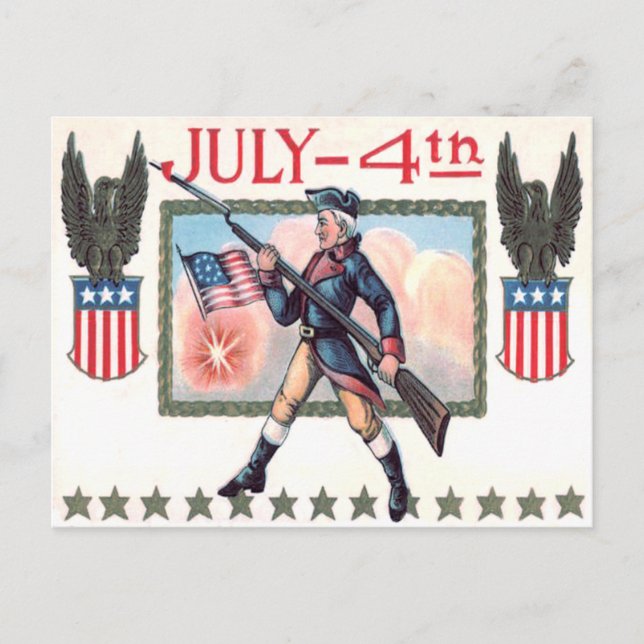 Amerikas Flaggenschild des Soldaten des Revolution Postkarte (Vorderseite)