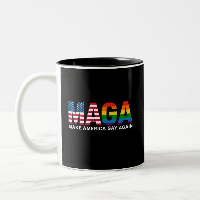 Amerikas Gay-Out-Gay Pride 2025 LGBTQ++ Zweifarbige Tasse (Links)