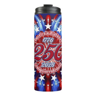 Amerikas Geburtstags-Semiquin-Grafik RWB Feuerwerk Thermosbecher