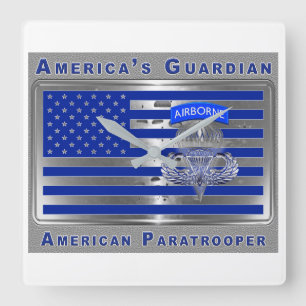 Amerikas Guardian Airborne Fallschirmjäger Flagge Quadratische Wanduhr