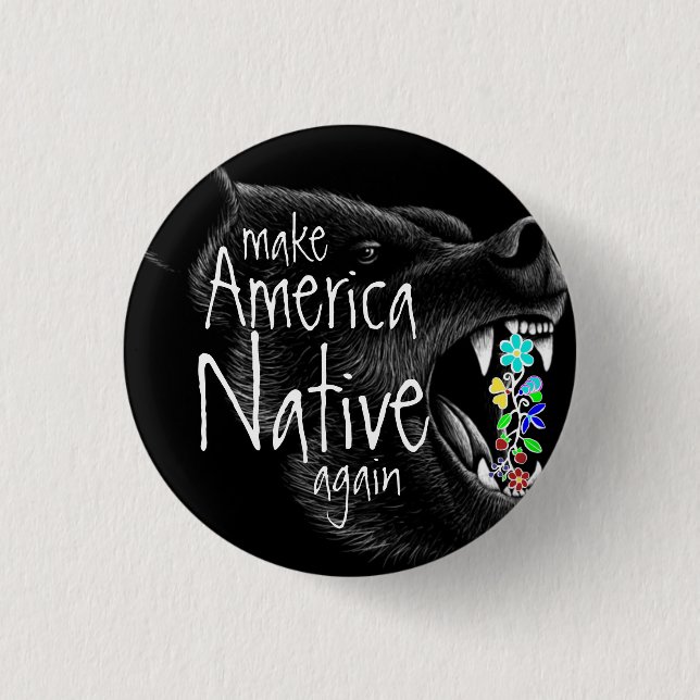 Amerikas Heimatbär Ojibwe Floral Black Bear Button (Vorderseite)