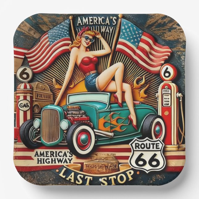 Amerikas Route 66 Pappteller (Vorderseite)