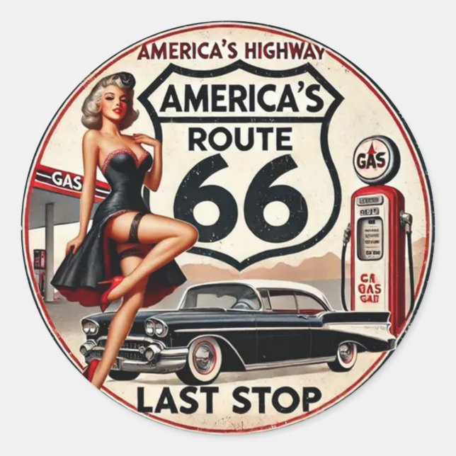 Amerikas Route 66 Runder Aufkleber (Vorderseite)