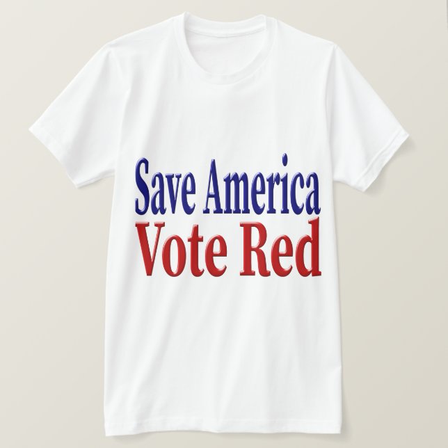 Amerikas Stimme Rot mit rot-blauem Text gerettet T-Shirt (Design vorne)