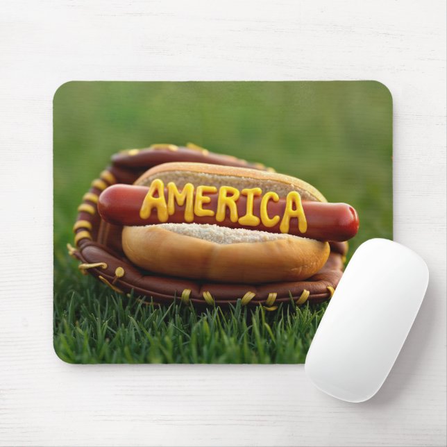 Amerikas Text auf einem heißen Hund im Baseballhan Mousepad (Mit Mouse)