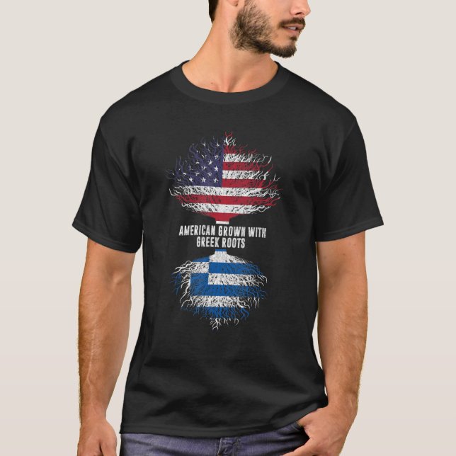 Amerikas Wachstum mit griechischen Wurzeln US-Flag T-Shirt (Vorderseite)