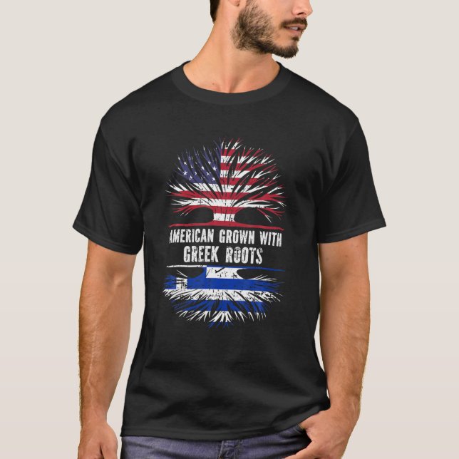 Amerikas Wachstum mit griechischer Roots USA Flagg T-Shirt (Vorderseite)