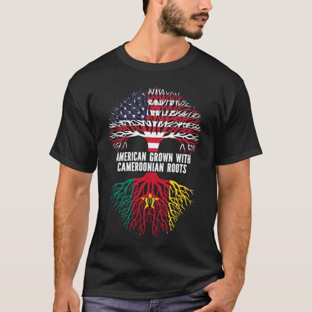 Amerikas Wachstum mit kamerunischer Roots-USA-Flag T-Shirt (Vorderseite)