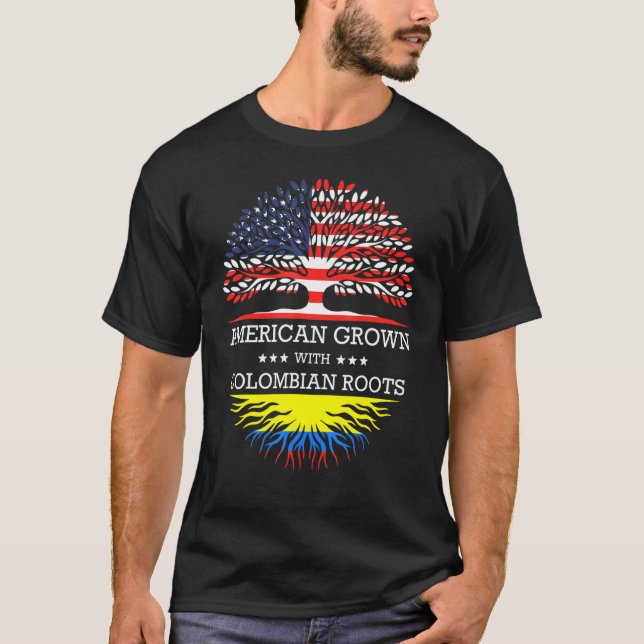 Amerikas Wachstum mit kolumbianischer Roots-Flagge T-Shirt (Vorderseite)