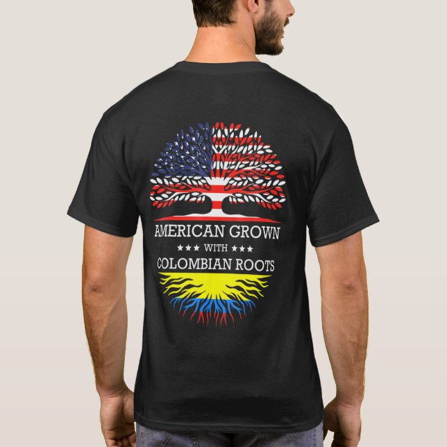 Amerikas Wachstum mit kolumbianischer Roots-Flagge T-Shirt (Rückseite)