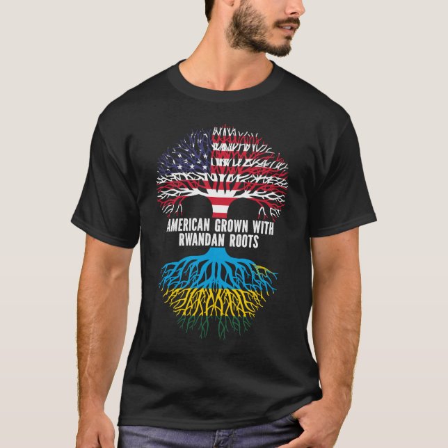 Amerikas Wachstum mit ruandischer Roots USA-Flagge T-Shirt (Vorderseite)