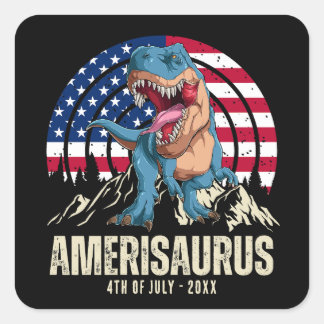 Amerisaurus 4. Juli American Flag Patriotic Quadratischer Aufkleber