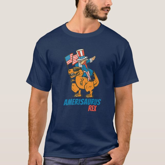 Amerisaurus Dinosaur T Rex Dabbing Uncle Sam 4Th O T-Shirt (Vorderseite)