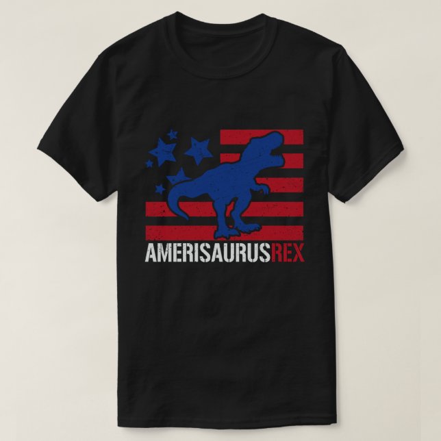 Amerisaurus Rex Dinosaur American Flag 4. Juli T-Shirt (Design vorne)
