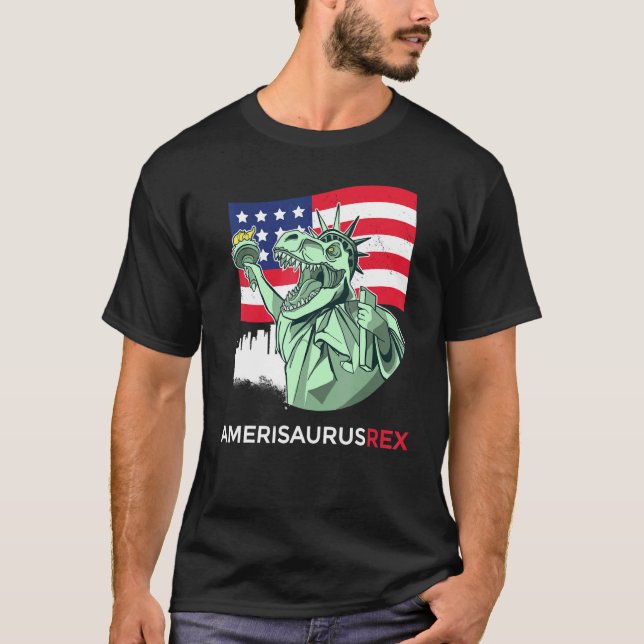 Amerisaurus Rex Patriotic Boys Dinosaur 4. Juli T-Shirt (Vorderseite)