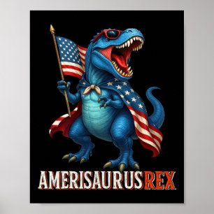 Amerisaurus T Rex Dinosaurier 4. Juli American Fl Poster