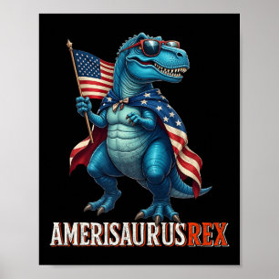 Amerisaurus T Rex Dinosaurier 4. Juli American Fl Poster