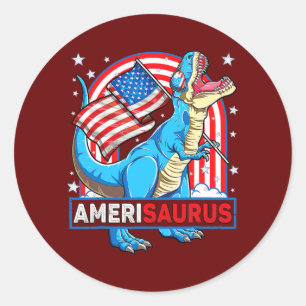Amerisaurus T rex Jungen Mädchen Patriotischer Din Runder Aufkleber