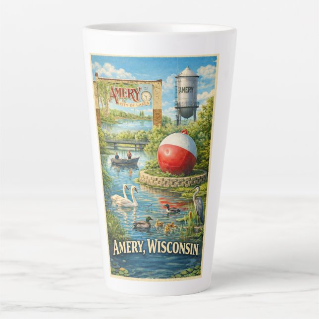 Amery, Wisconsin City of Lakes Latte Mug Milchtasse (Vorderseite)