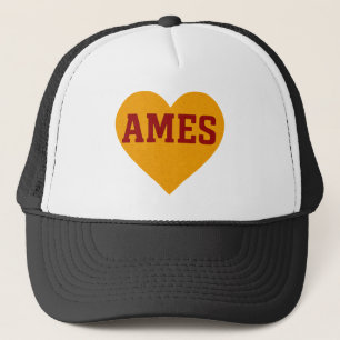 Ames Iowa Herzdesign Goldene und rote Uni Truckerkappe