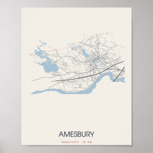 Amesbury Massachusetts Straßenkarte Poster