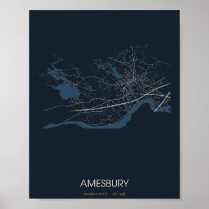 Amesbury Massachusetts Straßenkarte Poster (Nacht)