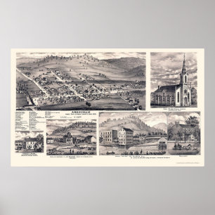 Amesville, OH Panoramakarte - 1875 Poster