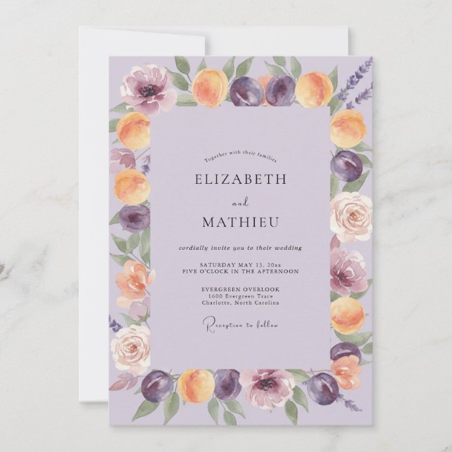 Amethyst-Aprikosen-bemalte Hochzeit Einladung (Vorderseite)