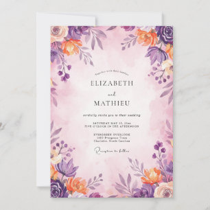 Amethyst-Aprikosen-Blatt-Hochzeit Einladung