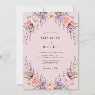 Amethyst-Aprikosen-Kranz-Hochzeit Einladung