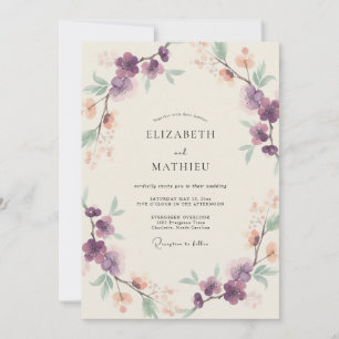 Amethyst-Aprikosen-Zweig-Eukalyptus-Hochzeit Einladung