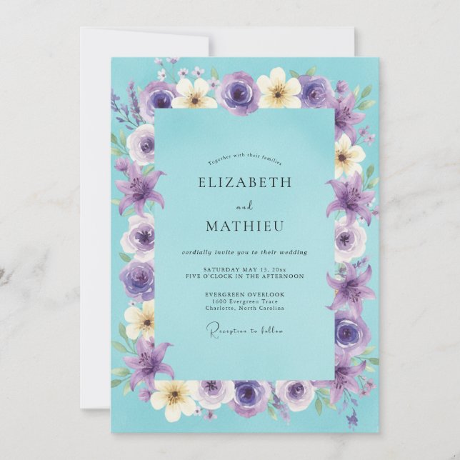 Amethyst Aqua Kranz Hochzeit Einladung (Vorderseite)