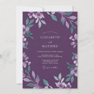 Amethyst Aquarell Blumenhochzeit Einladung