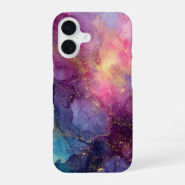 Amethyst Aurora – Leuchtendes Lila & Gold Marmor iPhone 16 Hülle