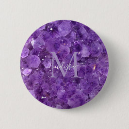 Amethyst Birthstone Monogram Personalized Name Button
