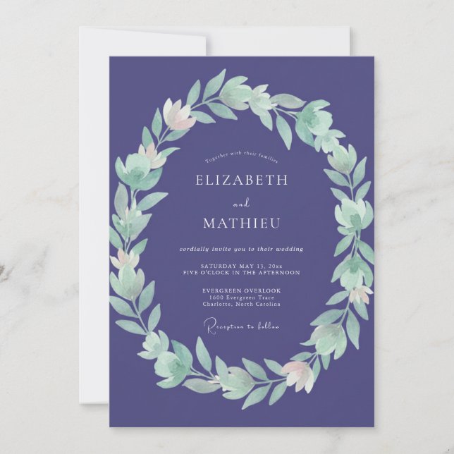 Amethyst-Blatt-Hochzeit Einladung (Vorderseite)